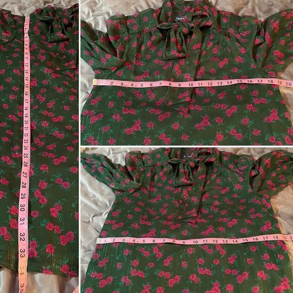 Modcloth Winter Blooming Roses Dress Tie Neck Shift Green Pink Floral S NWT - Picture 13 of 13